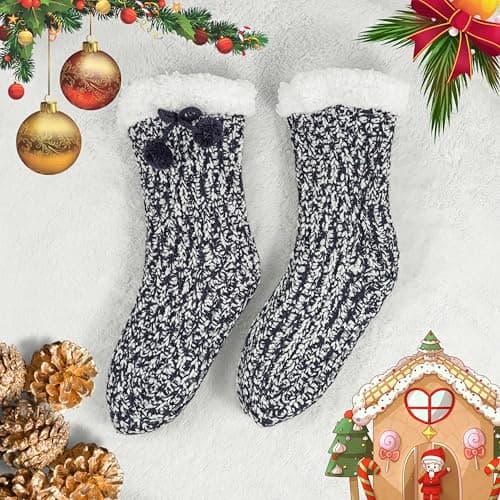 BenSorts Women Non Slip Winter Thick Slipper Socks with Grippers Warm Fuzzy Socks Christmas Gifts view 6