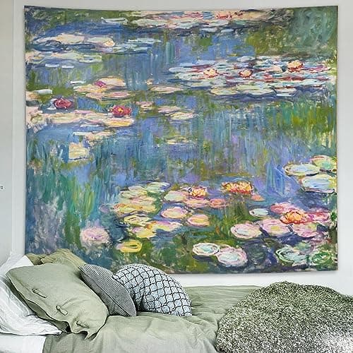 Avinyl Monet Waterlily Wall Tapestry, Green Floral Plant Art Poster for Bedroom Girls Boys, Small Nature Flower Pond Wall Hanging, Watercolor Tapestries for Living Room Dorm Decor 39in X 51in view 1
