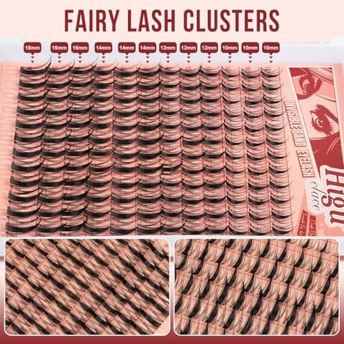 Higu clace Fairy-Lash-Clusters,144Pcs Manga Lash Clusters DIY Cluster Eyelash Extensions 10-18 mm, D Curl Lash Extension Natural Look Reusable Clear Thin Band Mix Spikes Manga Lashes(Fairy-DH-144Pcs) view 3