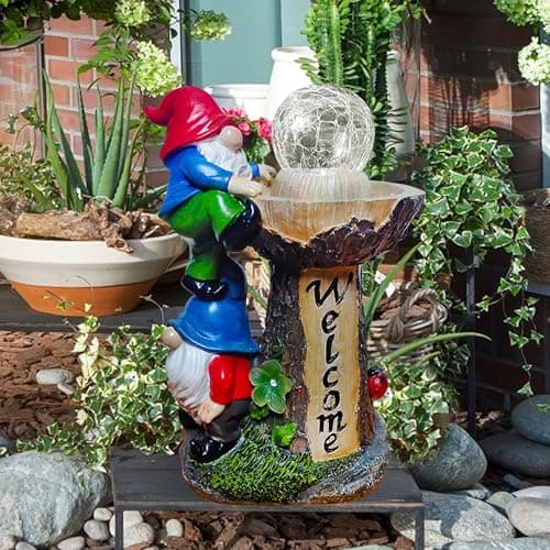 Binqiuu Garden Gnomes Outdoor Statue with Solar LED Lights, Solar Garden Gnomes Decorations10.4 in Funny Double Gnomes Sculptures Home Outdoor Lawn Yard Decor, Ideal Gnomes Gifts for Women/Grandma/Mom view 5