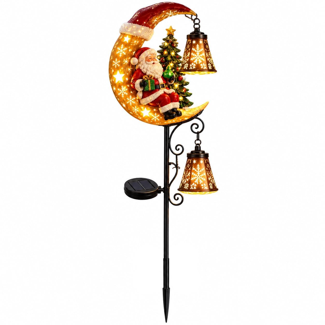 Solar Christmas Moon Snowman Lamp Post, Outdoor LED Yard Decoration