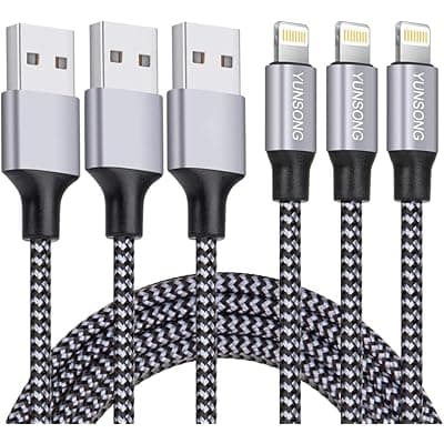 YUNSONG iPhone Charger [MFi Certified], 3Pack 6FT Nylon Braided Lightning Cable Fast Charging High Speed Data Sync USB Cord Compatible with iPhone 14 13 12 11 Pro Max XS XR X 8 7 6S 6 Plus SE
