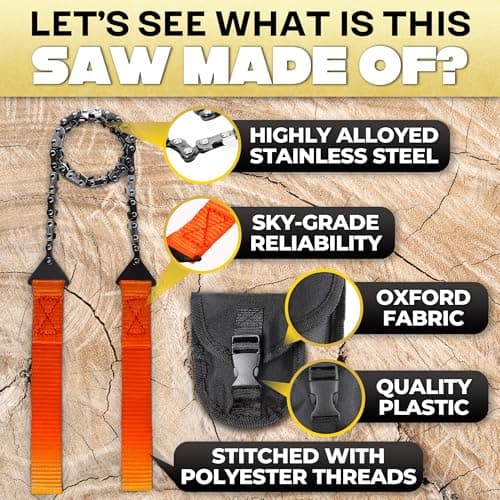 High Limb Rope Saw for Trees – Pocket Chainsaw for Camping, Hiking and Survival Gear, 25″ Stainless Steel Hand Cable Saw with Bi-Directional Teeth for Cutting Branches – Compact Folding Storage Bag view 3