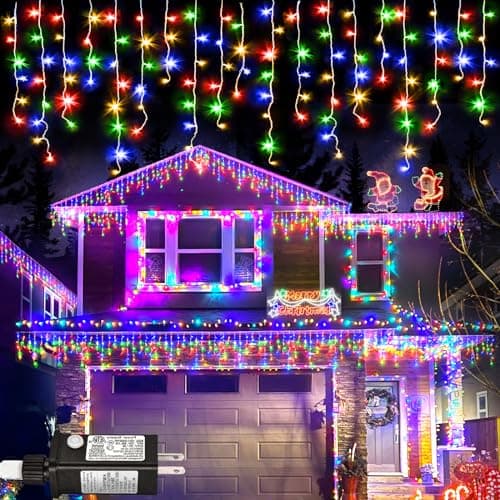 Colored Christmas Lights Outdoor 66ft 640 LED Icicle Lights for Outside | Connectable Clear Wire 8 Modes Timer Plug in Waterproof for House Xmas Yard Tree Eaves Party Holiday Decoration, Multicolor — image 1
