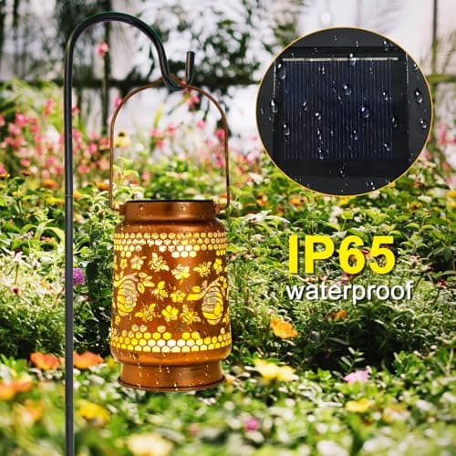 Solar Lanterns Outdoor Garden Decor, Gifts for Women, Mom, Grandma, Birthday, Thanksgiving, Decorative Waterproof Hanging Metal LED Light for Yard, Patio, Lawn, Landscape, Backyard (Bee) view 3