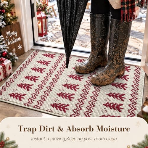 Christmas Door Mat Indoor Entrance Dirt Trapper Doormat,White&Red,17"x30" view 2