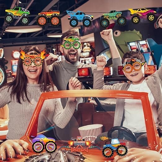 Yafacuha Monster Truck Party Decorations Paper Glasses Monster Truck Photo Booth Props Car Theme Eyeglasses for Baby Shower Birthday Party Supplies Favors view 4