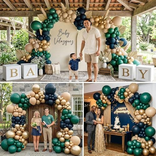 Double Stuffed Navy Blue and Dark Green Balloons, 91pcs Dark Blue Emerald Tan Apricot Gold Latex Balloon Garland Arch Decorations Kit for Gentleman Birthday,Baby Shower,Graduation,Adventure Party view 6