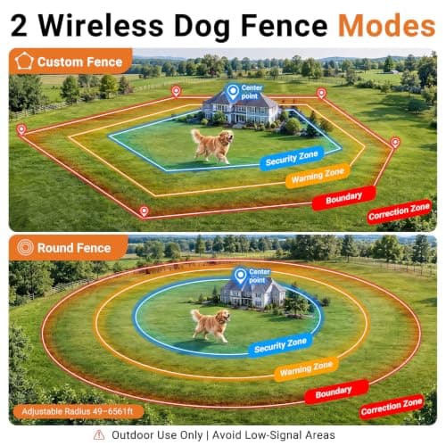 GPS Wireless Dog Fence System, Circular & Custom Boundary, No Subscription | 3 Training Modes:Beep/Vibration/Static, 49-6561FT Range, IPX7 Waterproof, Wireless Collar for Large Medium Dogs, Outdoor Use view 2