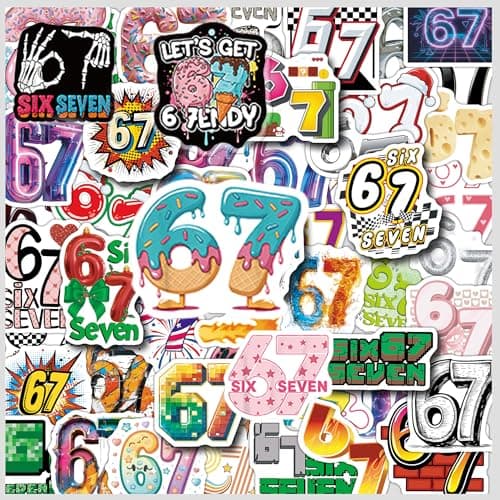 100Pcs Six Seven Stickers Pack Waterproof Vinyl Decals 67 Stickers for Laptop Skateboard Phone Guitar Travel Case Bike, Cartoon Style for Teenagers and Adults (c)
