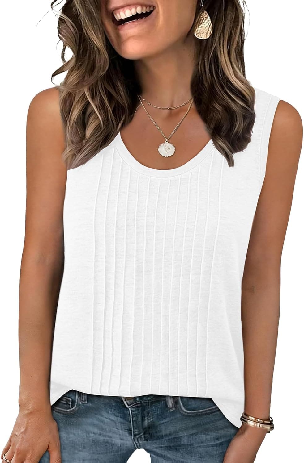 UNCLECAT Womens Scoop Neck Tank Tops