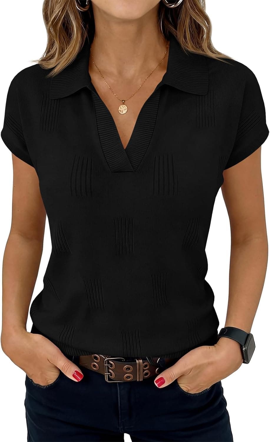 SAODIMALLSU Womens Short Sleeve Sweater — image 1