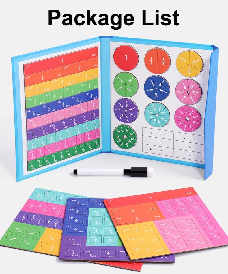 Magnetic Fraction Educational Puzzle, Magnetic Fraction Demonstration Book with Fraction Tiles & Circles, Fraction Manipulatives for Elementary School, Math Learning Skills for Kids view 5