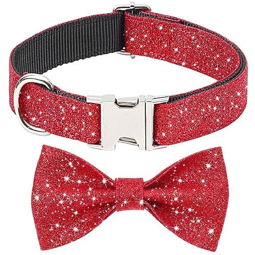 Jumpress Bling Bow Tie Collar and Leash Set, Red Christmas Dog Collar with Bow and 5ft Leash for Puppy Small Dogs (Neck fit 9-12'') view 2