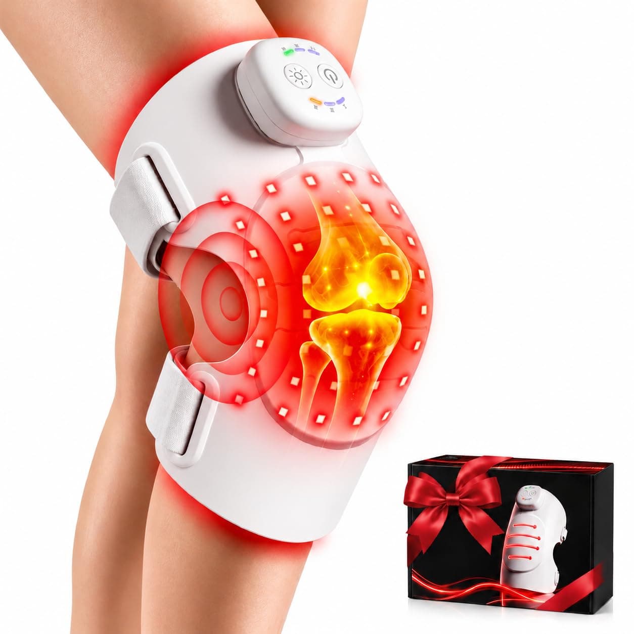 Red Light Therapy Knee Brace, Wireless Silicone Knee Wrap with 660nm 850nm Infrared Light, 5000mAh Electric Heated Knee Wrap for Knee Joint Elbow, Gifts for Women Men