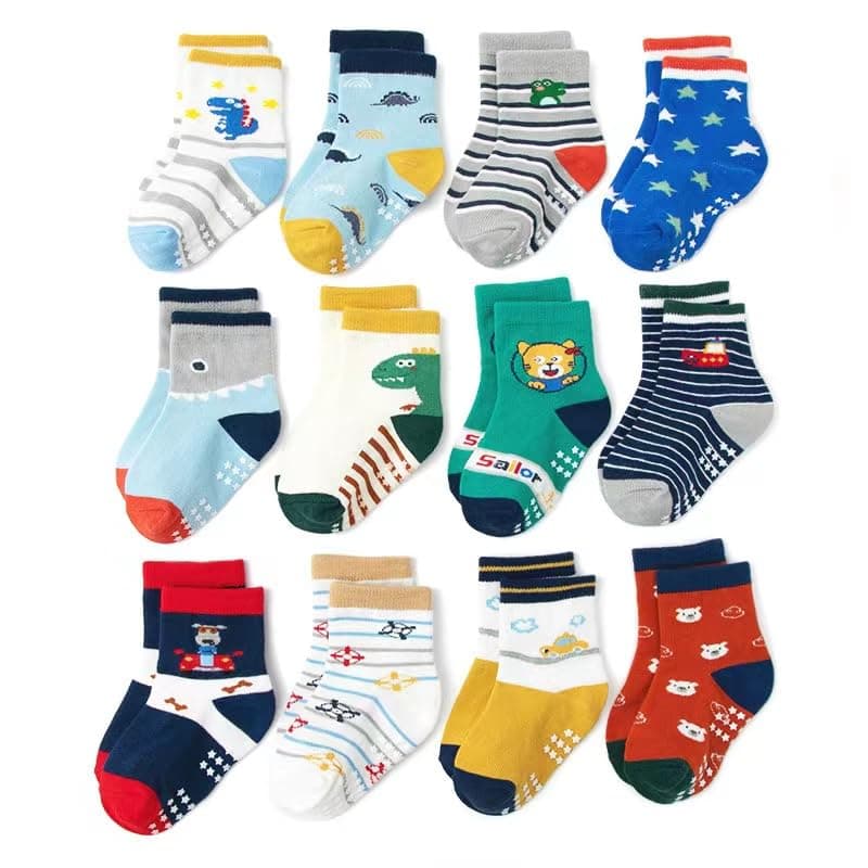 AIQIBAO 12 Pairs Anti Slip Socks With Grips, Funny Children Ankle Toddler Boys Girls Baby Socks for Ages 1-7 — image 1