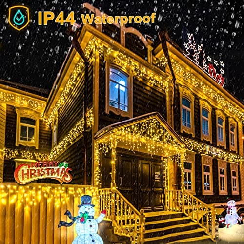Nielfoi Warm White Christmas Lights Outdoor, 66ft 640 LED Icicle Lights for Outside House with Connectable Clear Wire 8 Modes Timer, Plug in Waterproof for Eaves Yard Party Indoor Holiday Decoration view 6