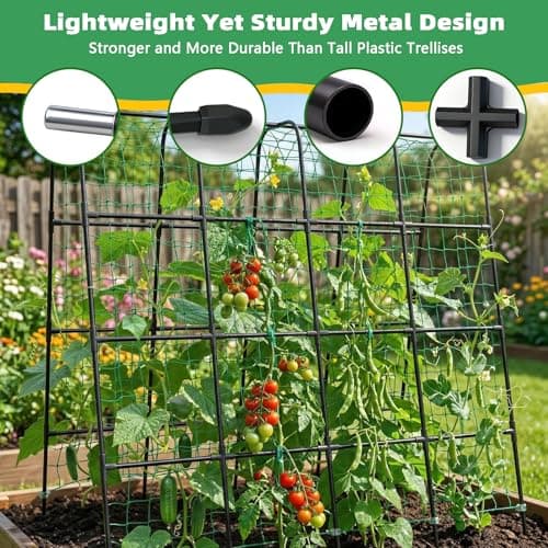 Garden Arch Trellis for Climbing Plants, Plastic-Coated Steel Trellis with Easy-Connect System, Includes Net, Ties & Gloves, Outdoor Plant Support for Vegetables (63" L x 63" H) view 5