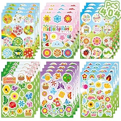 Joy Bang 404PCS Spring Stickers for Kids, 24 Sheets Garden Stickers Flower Stickers Nature Stickers Spring Stickers Crafts for School Classroom Teachers Childrens Spring Party Favors Supplies Gifts