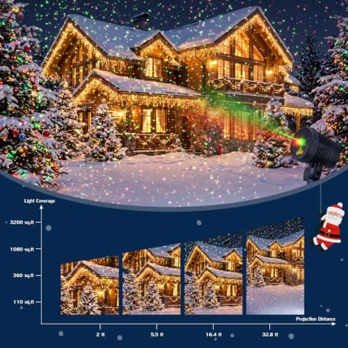 Christmas Projector Lights Outdoor, Red and Green Moving Holiday Light with Remote Show for House, Yard, Garden, Patio and Christmas Decorations view 5