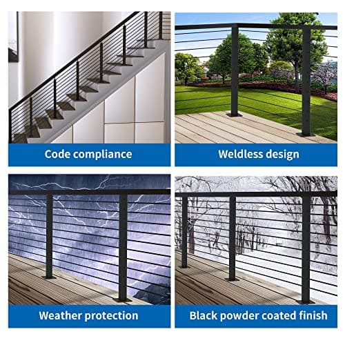 LANGLIER 2 PCS Cable Railing Post 36"x2"x2"（Square Column 33"） Stainless Steel Black Finish, for Stairs and Deck handrails，can be Installed on Wood or Concrete Floor. (Middle Post, Black) view 4
