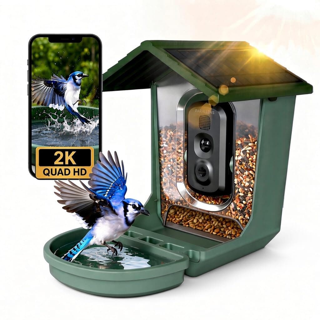 Bird Feeder with Camera Solar Powerd, 2.4Ghz/5Ghz Dual WiFi Bird Camera, 2.3K HD with AI Bird ID for 10,000+ Species, Birdhouse Cam for Outdoor Backyard Birdwatching Gift