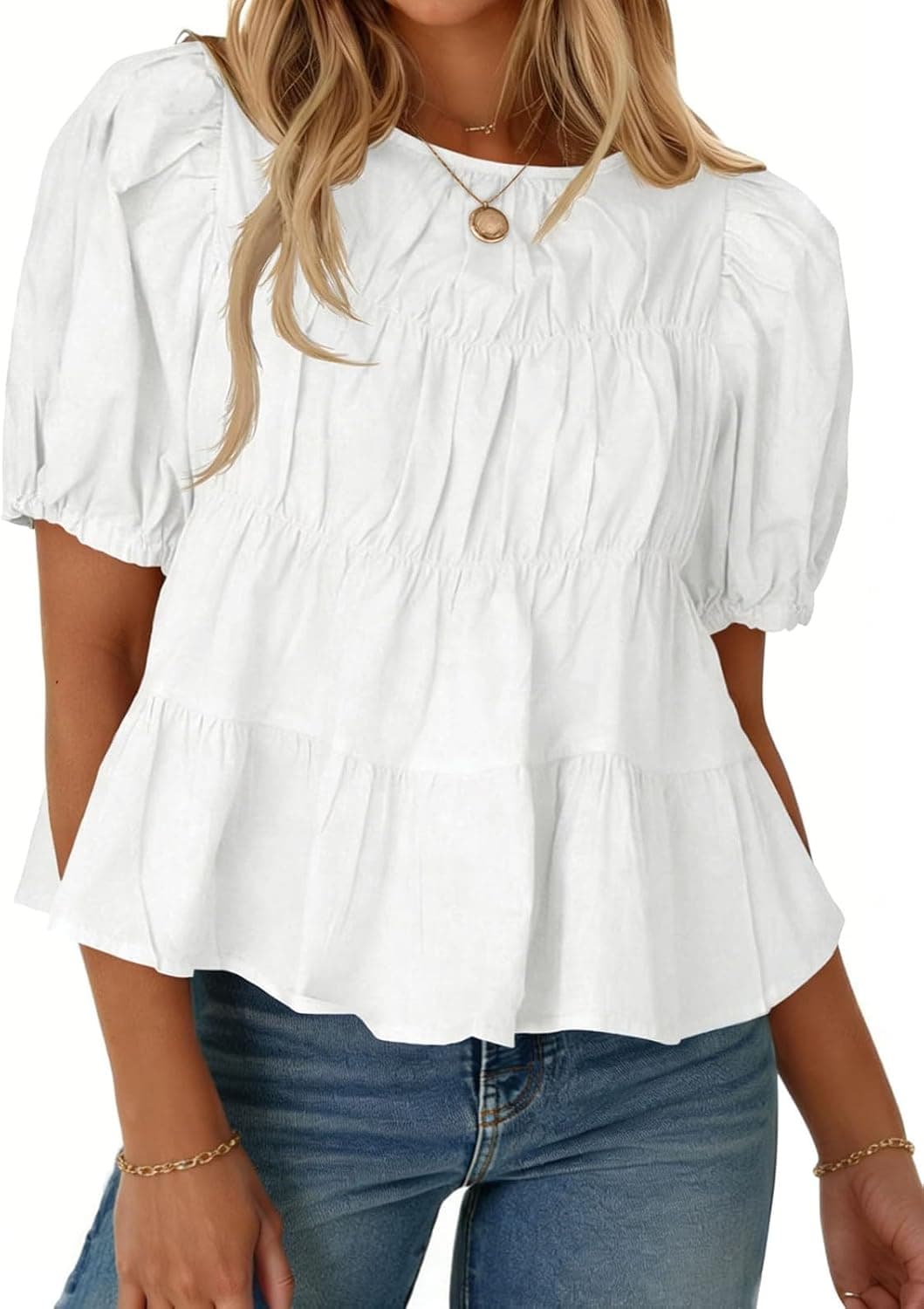 MAOECO Womens Puff Sleeve Babydoll Peplum Tops
