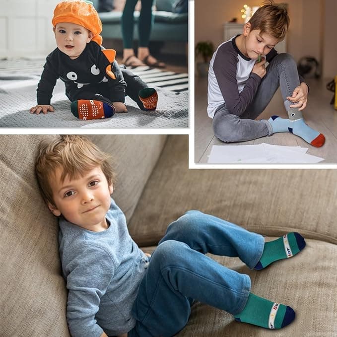 AIQIBAO 12 Pairs Anti Slip Socks With Grips, Funny Children Ankle Toddler Boys Girls Baby Socks for Ages 1-7 view 5