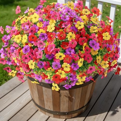 Alupssuc 24 Bundles Artificial Flowers for Outdoors Decoration, UV Resistant Silk Faux Daisy Flora Spring Fake Plastic Plants Greenery for Outside Indoor Yard Home Porch Window Box Decor, Mix 4 Colors view 3
