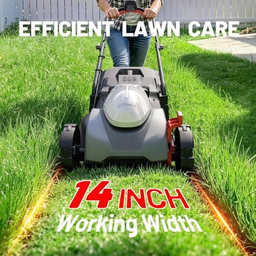 Litheli 14 Inch Cordless Lawn Mower, 5 Heights Adjustment, U20 Series 20V Electric Lawn Mowers for Garden, Yard and Farm, Light-Weight with Brushless Motor, 5.0Ah Portable Battery Included view 2