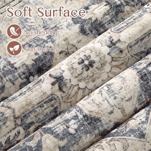 Tortania Area Rug Living Room Rugs - 5x7 Washable Boho Rug Vintage Oriental Distressed Farmhouse Large Thin Indoor Carpet for Living Room Bedroom Under Dining Table Home Office - Cream Blue view 4