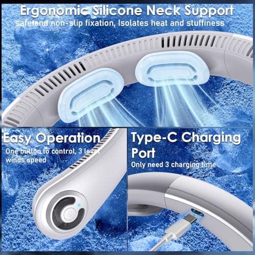 AUIIAH Neck Fan - Portable Personal Cooling Bladeless Around the Neck Fans that Blow Cold Air Rechargeable with 5 Speeds, Neck Support for Hot Flashes, Disneyland, Travel, Cooler Gift for Women Men view 6