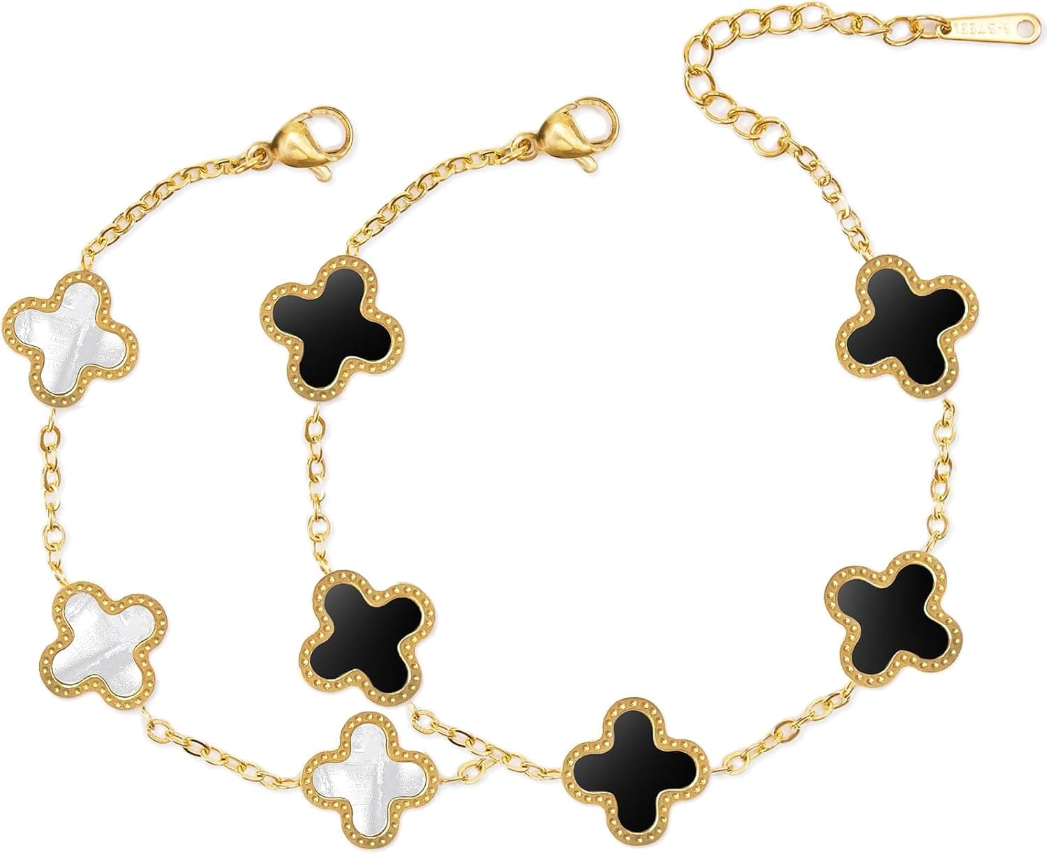 MEFELAY 18K Gold Clover Bracelet Set