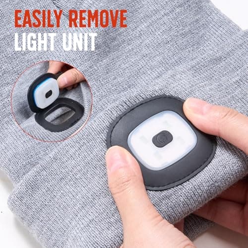 SYMNTEM Unisex Beanie Hat with Light, Rechargeable Headlamps Cap, Gifts for Men, Hiking, Camping headlamps, Cool Gadget Birthday Gifts for Men, Women, Dad, Father, Boyfriend, Grey view 4