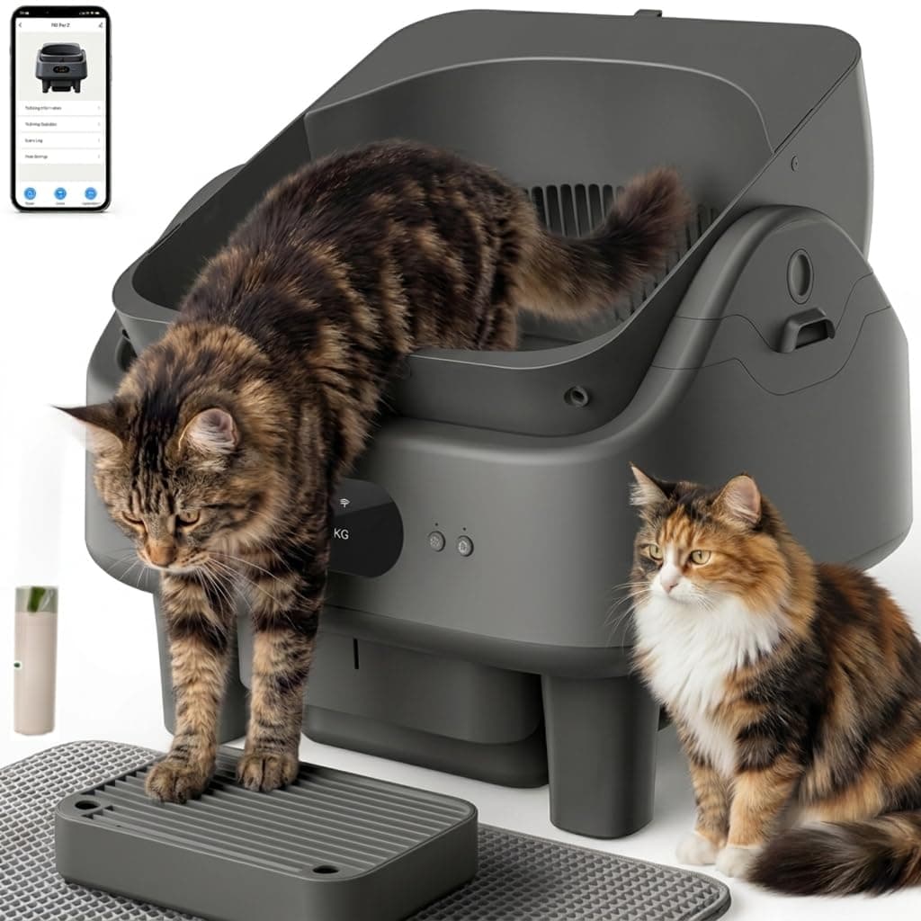 Automatic Litter Box, Smart Self Cleaning Cat Litter Box Anti-Pinch, 10 Safety Sensors, Large Cat Litter Boxs for Multiple Cats, 5G & 2.4G WiFi, 6" LED Display, Odor Control Robot, Grey