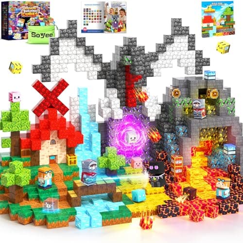 Soyee Magnetic Blocks 200 PCS - Magnetic Building Cubes Toys Build Mine Magworld Craft Cubes Portal Theme STEM Toys for Kids Ages 3-5 4-8 8-12 Birthday Gifts Boys Toys Ages 6-8