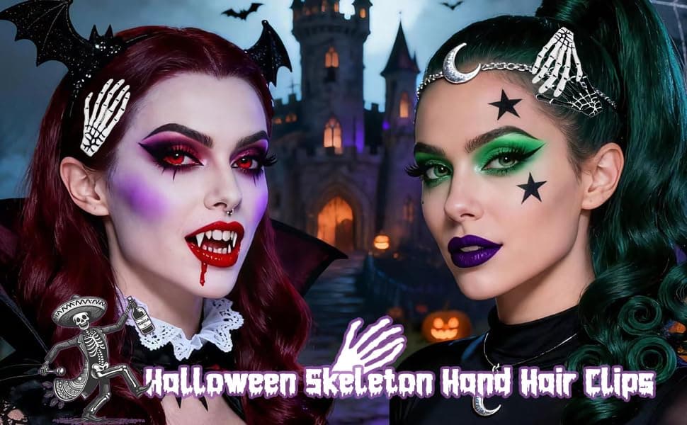 Halloween Hair Clips Skeleton Hands Bone 6Pcs White and Black, Punk Rock Horror Alligator Barrettes Hair Clip for Women Girls Hair Accessories(Hairpin, 6 Pcs) view 6