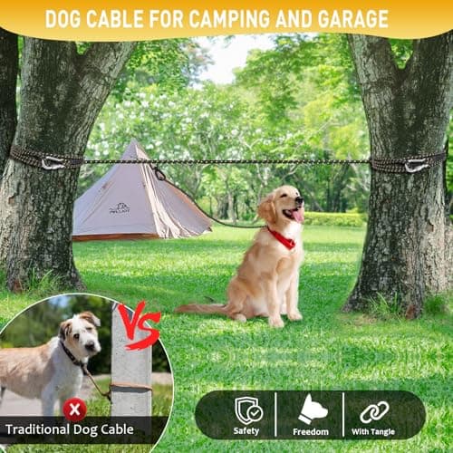 Dog Tie Out Cable for Camping 75ft, Dog Runner for Yard Hold up to 350lbs, Portable Camping Essentials for Outside view 2