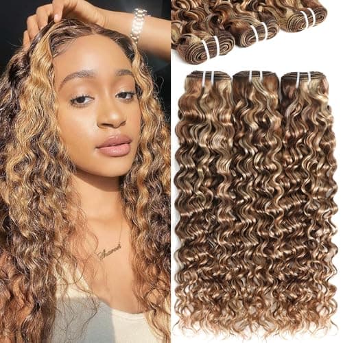 3 Tones 4/27/613 Sun-kissed Blonde Highlight Bundles Human Hair Weave for Black Women Ombre Brown Water Wave Virgin Hair 3 Bundles/Pack 14 16 18 Inch 100g/Bundle — image 1