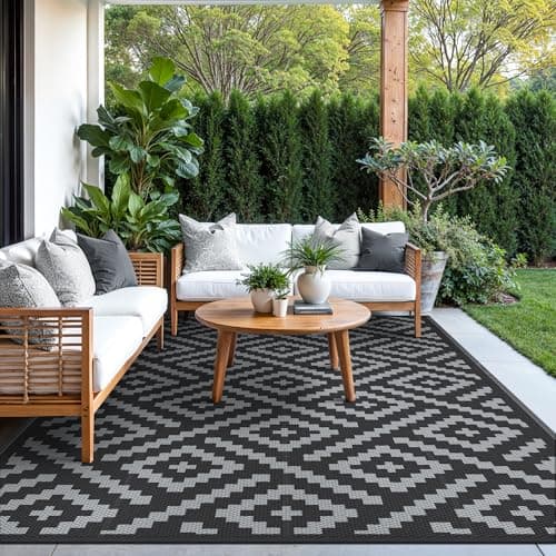 GENIMO Outdoor Rug for Patio Clearance,5'x8' Waterproof Mat,Reversible Plastic Camping Rugs,Rv,Porch,Deck,Camper,Balcony,Backyard,Black & Gray view 4