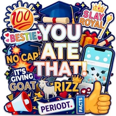 FaCraft Funny Graduation Cards - Gen Z Slang You Ate That Rizz GOAT No Cap Periodt Facts - Handmade Aesthetic 5-Layer Pop Up Graduation Card for Bestie Son Daughter High School College Class of 2026