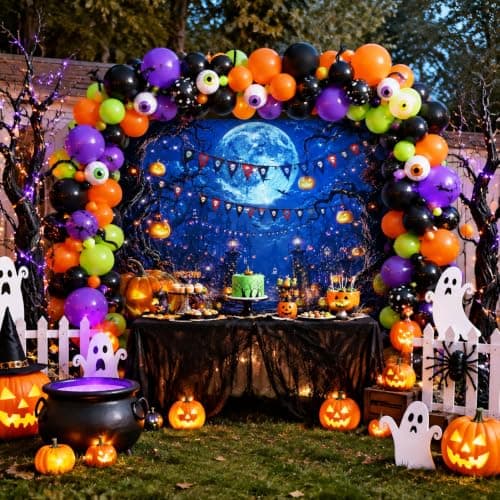 Halloween Backdrop Full Moon Night Party Decoration Pumpkin Photo Banner view 3