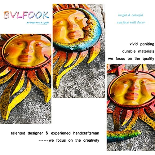 Home Wall Decor Living Room of Glass Sunface, Home Decor Wall Hanging Decor Metal Wall Art, Wall Decorations Boho Wall Decor, Garden Decor Farmhouse Decor Outdoor Decor for Patio, 3 Sets 9 inch Large view 3