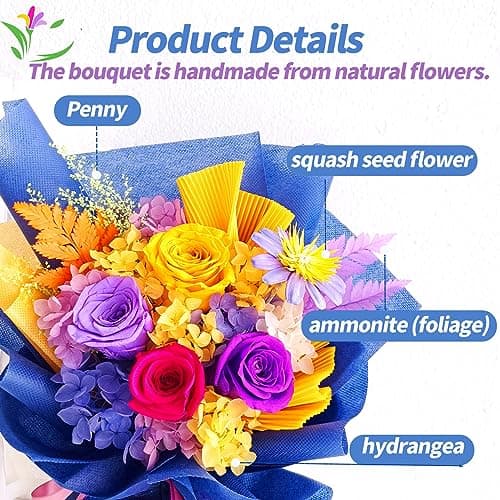 QOEAZY Flowers for Delivery, Preserved Flowers Bouquet with Gift Box, Birthdy Gifts for Women Mom Grandma view 3
