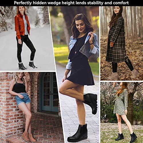 Athlefit Women's Wedge Ankle Boots Comfortable Slip On Wedge Booties view 2