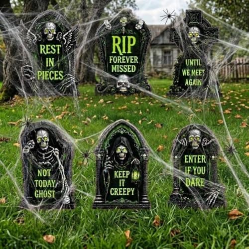 16.5 Inch 6 Pack Halloween Tombstones Outdoor, Graveyard Signs with Stakes view 5