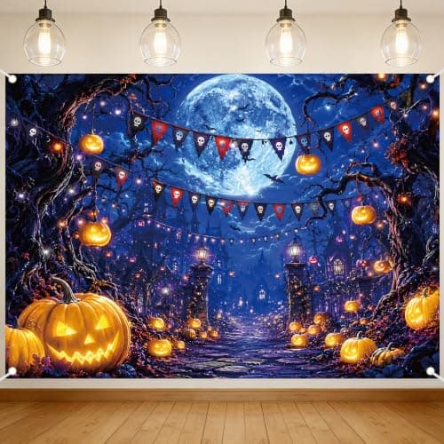 Halloween Backdrop Full Moon Night Party Decoration Pumpkin Photo Banner — image 1