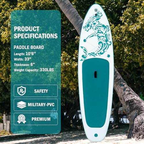 FEATH-R-LITE Inflatable Paddle Board Stand Up Paddleboards for Adults SUP with Premium Accessories Pump, Adjustable Paddle, Leash, Three Fins, Backpack view 2