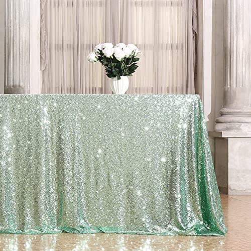 Eternal Beauty Mint Green Sequin Tablecloth, 90x132-Inch Rectangle Glitter Table Cloth for Birthday Party Wedding Decoration view 5