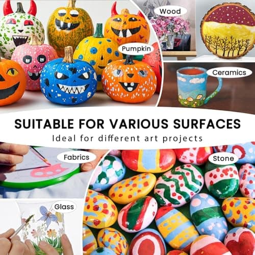 52 Pcs Acrylic Paint Set - 36 Colors (2oz/60ml) with 12 Brushes, 2 Knives & Palette - Rich Pigments for Adults, Artists & Beginners - Painting on Pumpkin Canvas Ceramic Rock Wood view 5